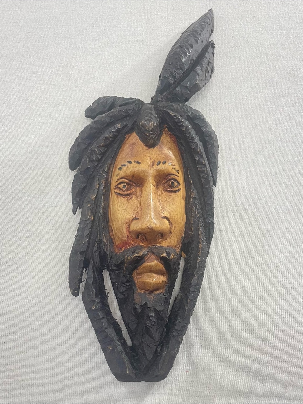 Hand Carved Wooden Rastafarian Wall Mask Reggae Bob Marley Style Decor 40cm